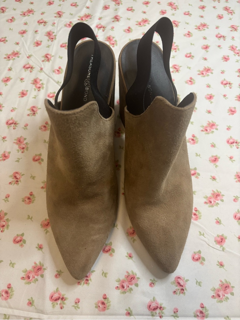 Treasure & Bond Taupe Suede Pointed Slingback Mules